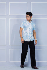 Pastel Blue Cotton Abstract Jaipuri Shirt