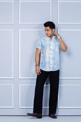 Pastel Blue Cotton Abstract Jaipuri Shirt