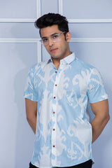 Pastel Blue Cotton Abstract Jaipuri Shirt