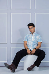 Pastel Blue Cotton Abstract Jaipuri Shirt