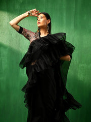 ruffle organza saree