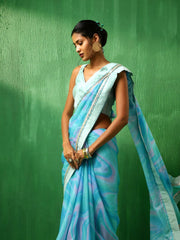 blue printed saree