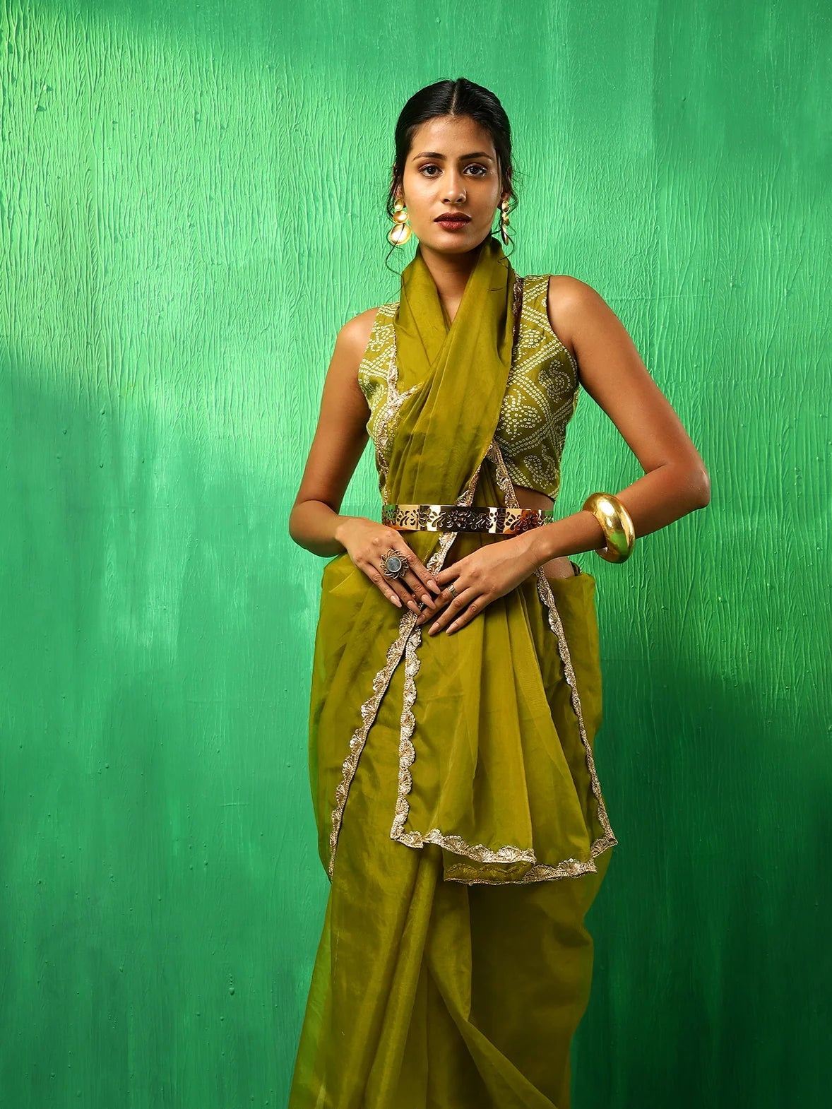 Adaa Mehendi Green Organza Saree