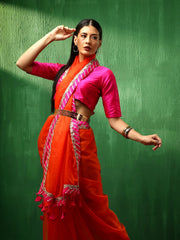 orange and pink saree design
