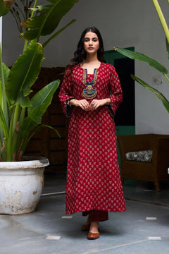 Jalaja Ajrakh Print Pure Cotton Kurta Set