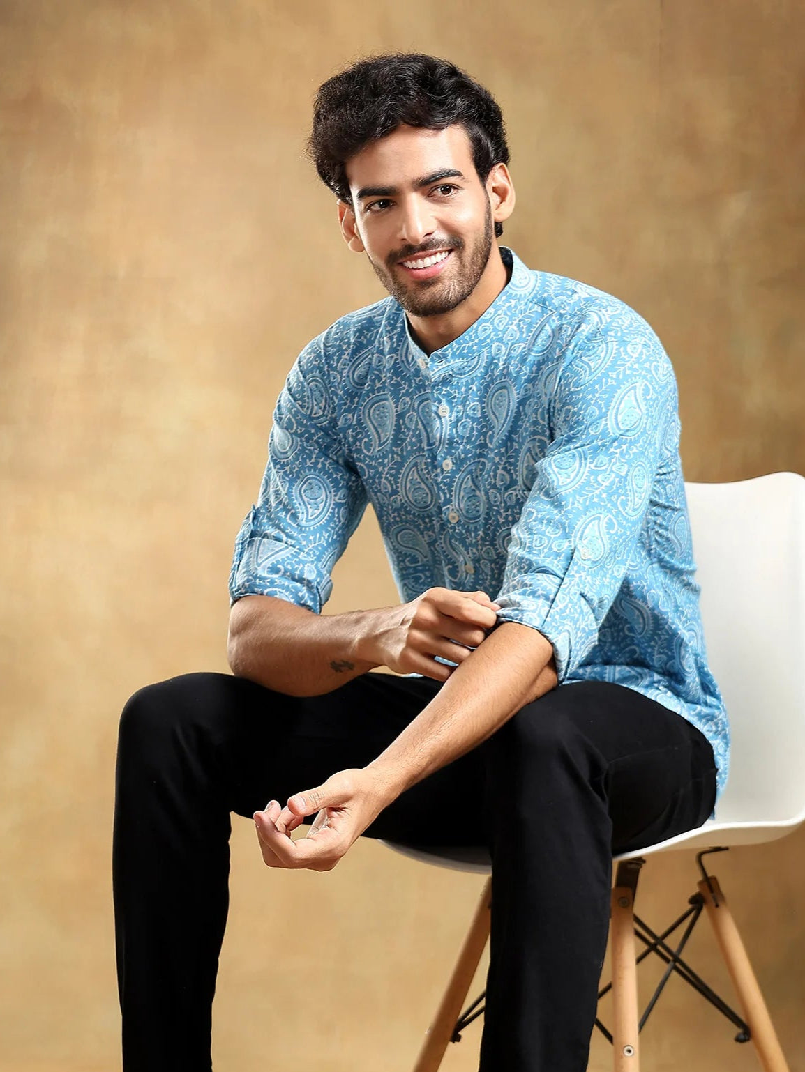 Amber Blue Cotton Hand Block Shirt