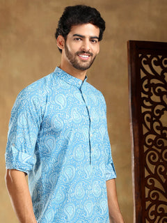 Amber Blue Cotton Hand Block Shirt