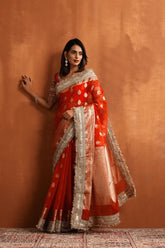 Amber Bridal Red Tissue Saree