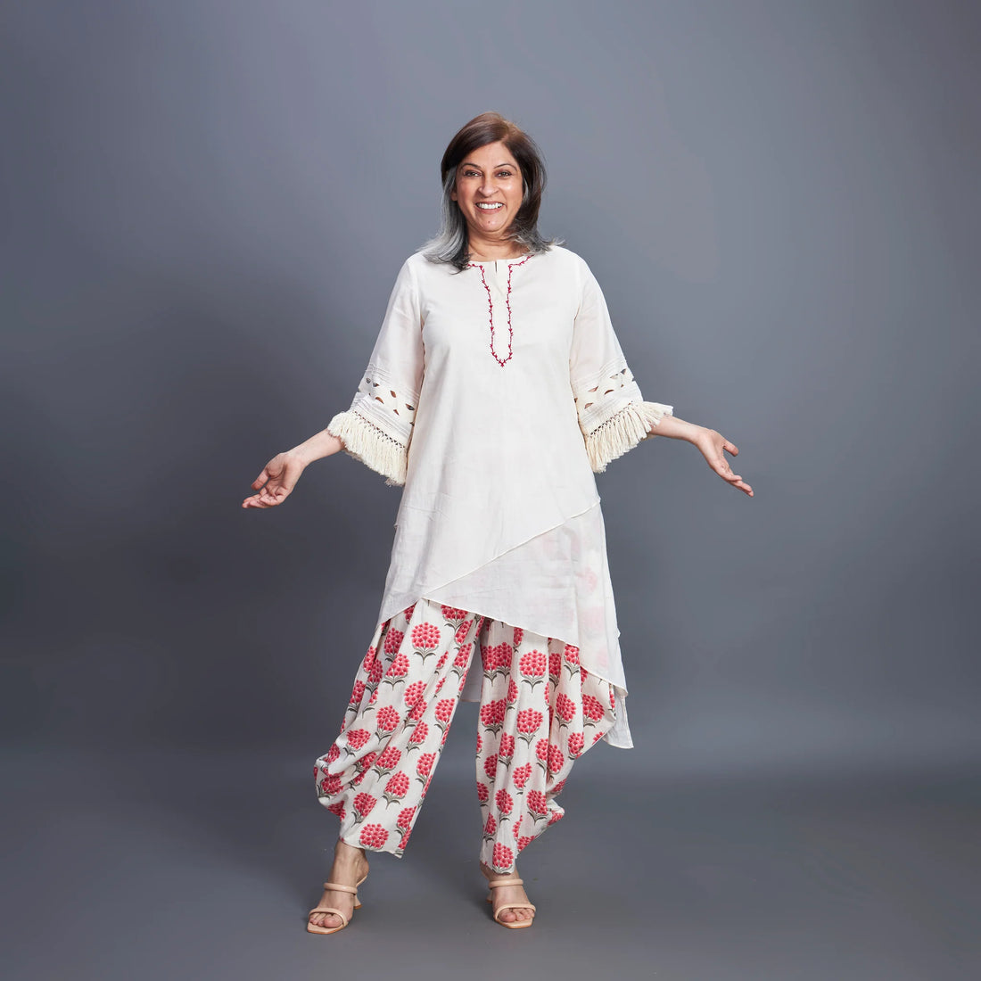 Goro Set - white Red dhoti co-ord