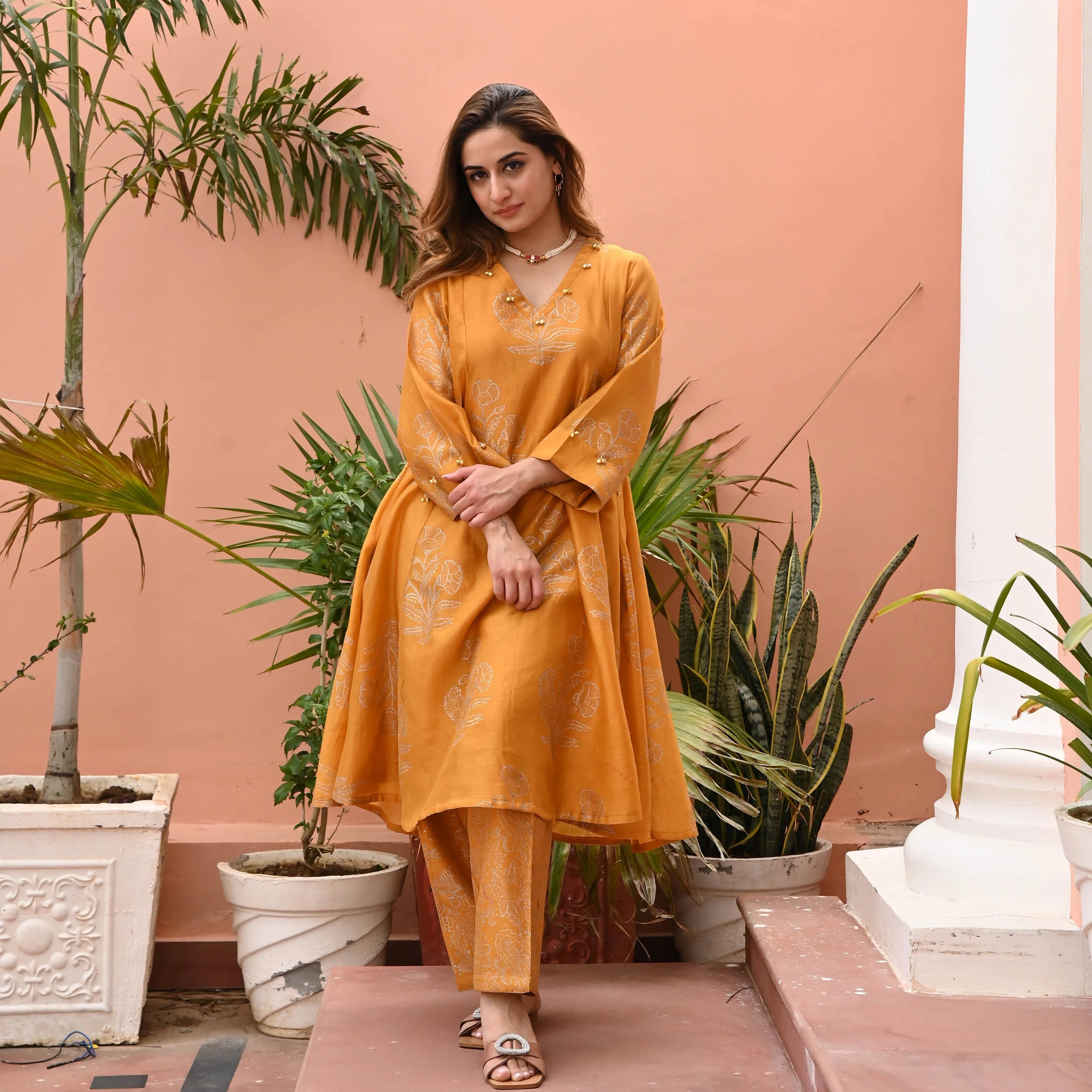 Mustard Chanderi Kurta Set