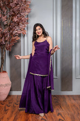 Chinon Purple Short Kurti With Palazzo