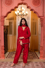 Chinon Red Short Kurta Farshi Salwar