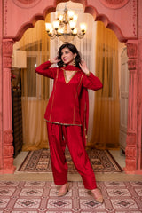 Chinon Red Short Kurta Farshi Salwar