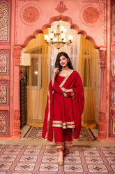 Roman Silk Red Short Anarkali Set