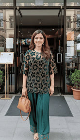 Green Velvet Cutwork 3 Piece Farshi Set