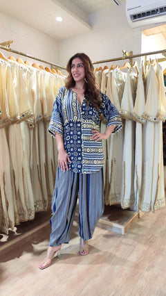 Blue Beige Kurta Pant Set