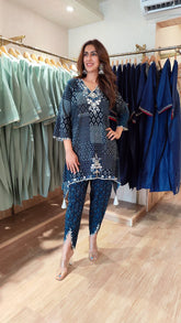 Indigo Blue Printed Patchwork Kurta Set