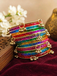 Rangrez Rainbow and Ghungroo Bangle Set