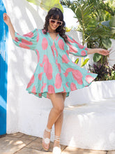 Babydoll Cotton Pink and Blue Midi Dress