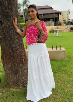 Pink Bandhani Silk Asymmetric Top