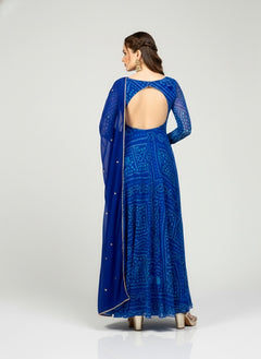 Bandhani Asymmetric Neck Anarkali with Dupatta