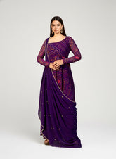 Bandhani Asymmetric Neck Anarkali with Dupatta