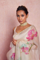 Kamal Beige Organza Silk Saree