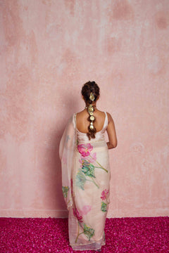 floral print silk saree