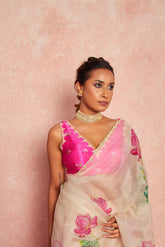 Beige Organza Silk Saree with Raani
