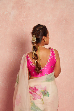 Saree with lotus print