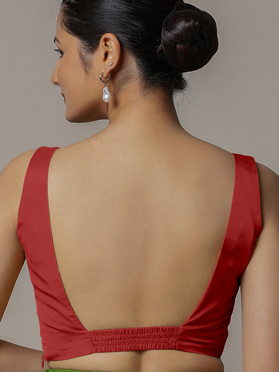 Red Readymade Sleeveless Blouse