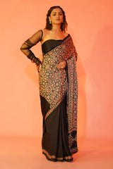 Black Ajrakh Printed Saree