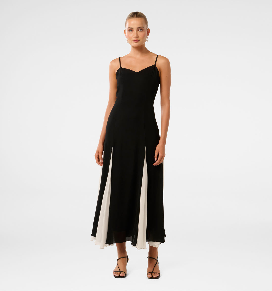 Black Contrast Godet Maxi Dress