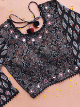 Black Floral Leaf Mirror Work Blouse