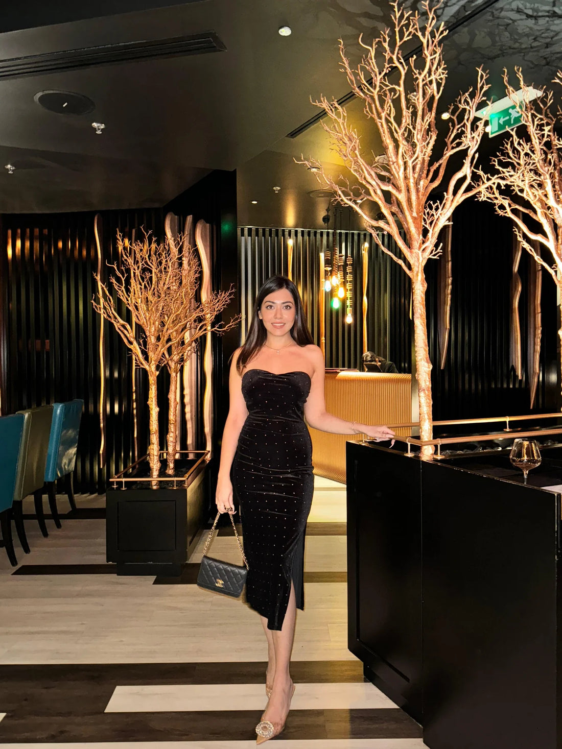 Black Janette Luxe Midi Dress