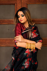 red and black saree