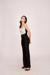 silver and black evening dress