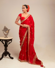 Blood Red Georgette Embroidered Party Blouse