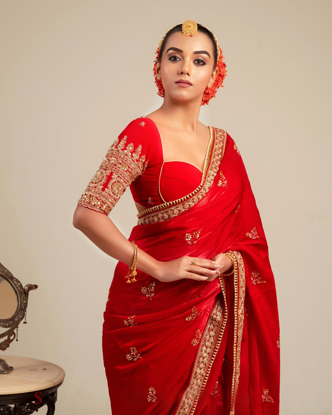 Blood Red Georgette Embroidered Party Blouse