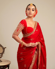 Blood Red Georgette Embroidered Party Blouse