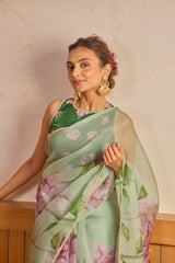 floral print organza saree