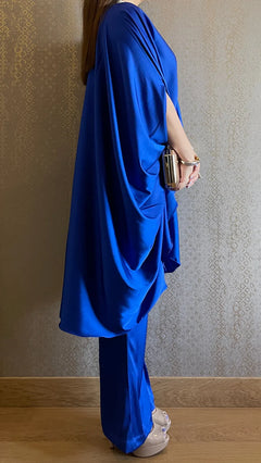 Royal Blue Luxury Satin Silk Flowy Co-ord Set