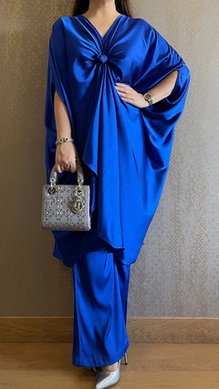 Royal Blue Luxury Satin Silk Flowy Co-ord Set