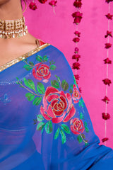 Hand embroidered georgette saree