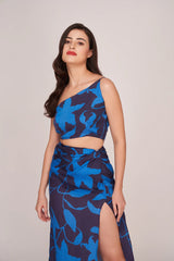 Blue Printed Crop Top