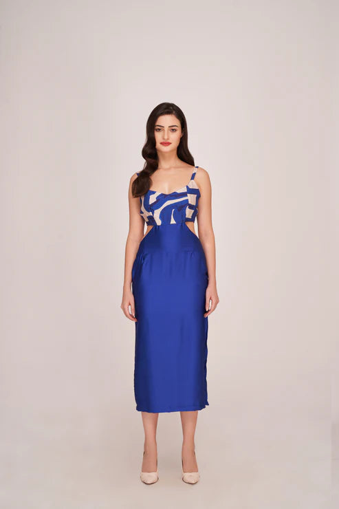 Blue Strap Shoulder Midi Dress