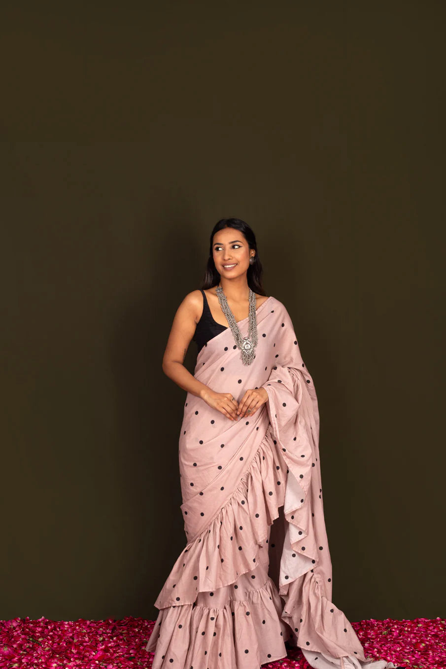 Blush Ruffle Cotton Saree