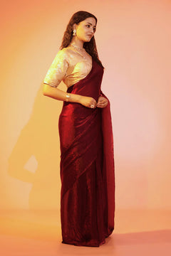 Bold in Burgundy Maroon Ready to wear Burbery Saree