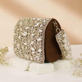 Brown Maria Rhinestone Flap Clutch – By Reet Lifestyle