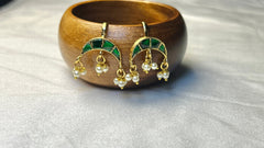 CZ Crescent Moon Bugdi Earrings with Pearl Drops Traditional Maharashtrian Ear Cuff